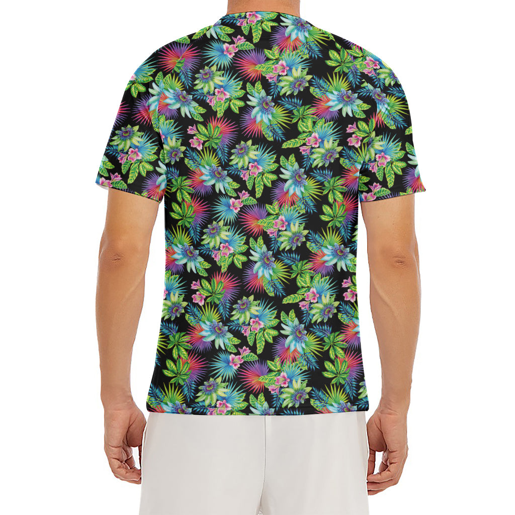 Psychedelic Hawaiian Flower Print Men's Short Sleeve Rash Guard