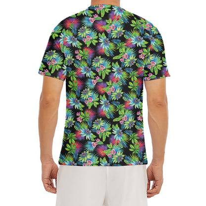Psychedelic Hawaiian Flower Print Men's Short Sleeve Rash Guard