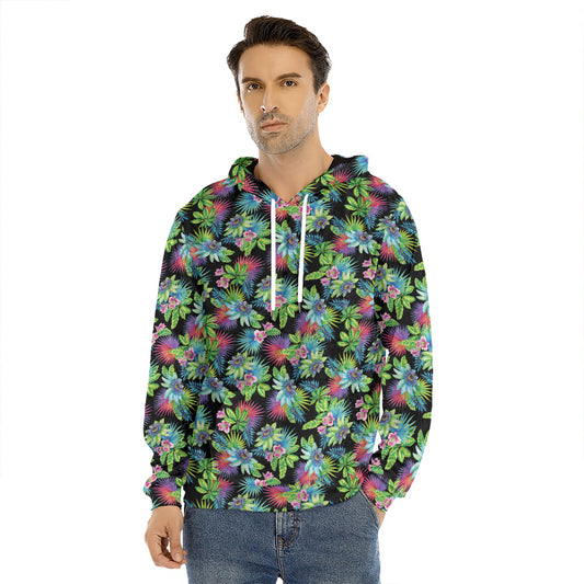 Psychedelic Hawaiian Flower Print Men's Velvet Pullover Hoodie