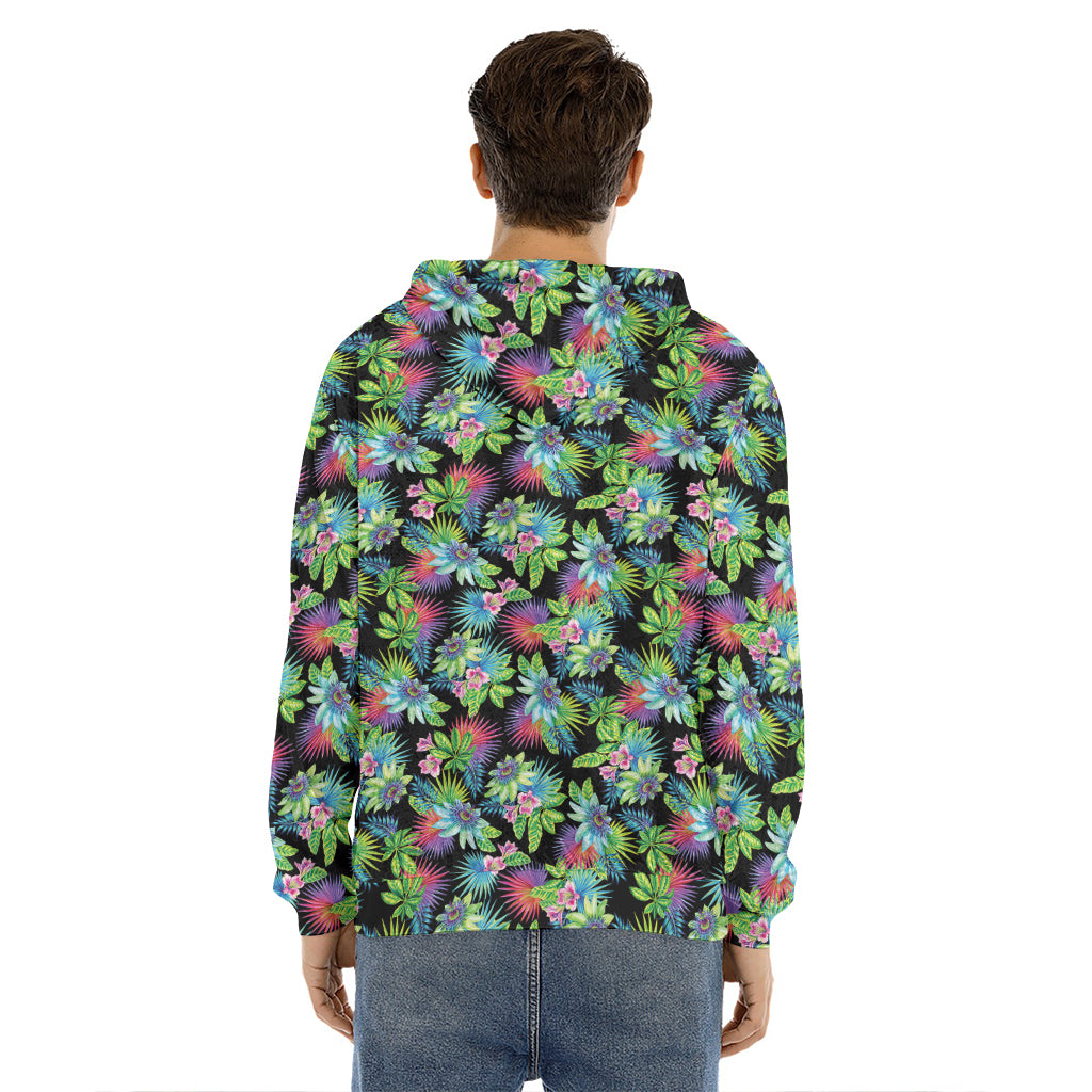 Psychedelic Hawaiian Flower Print Men's Velvet Pullover Hoodie