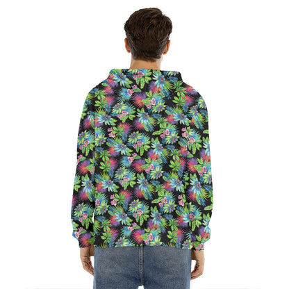Psychedelic Hawaiian Flower Print Men's Velvet Pullover Hoodie