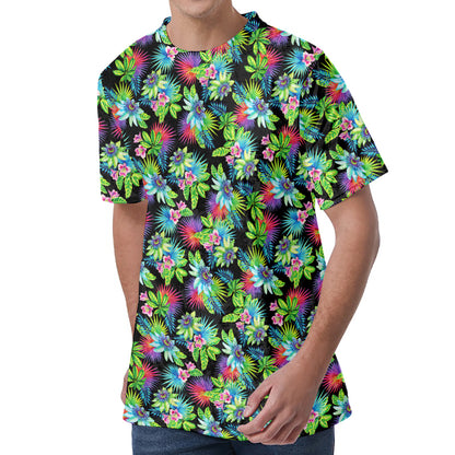 Psychedelic Hawaiian Flower Print Men's Velvet T-Shirt