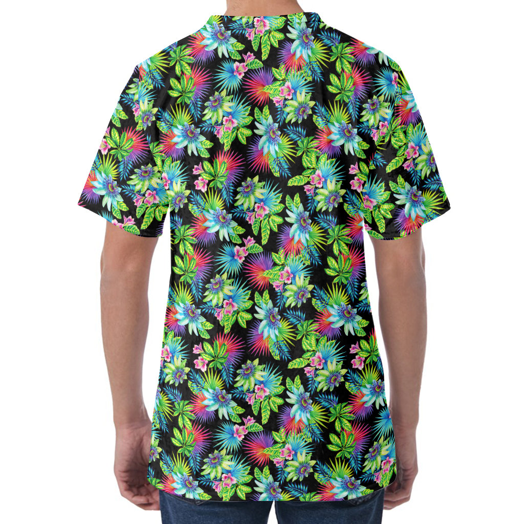 Psychedelic Hawaiian Flower Print Men's Velvet T-Shirt