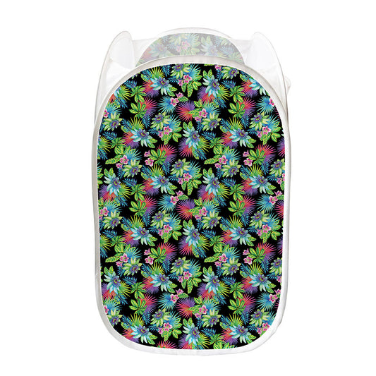 Psychedelic Hawaiian Flower Print Mesh Laundry Hamper