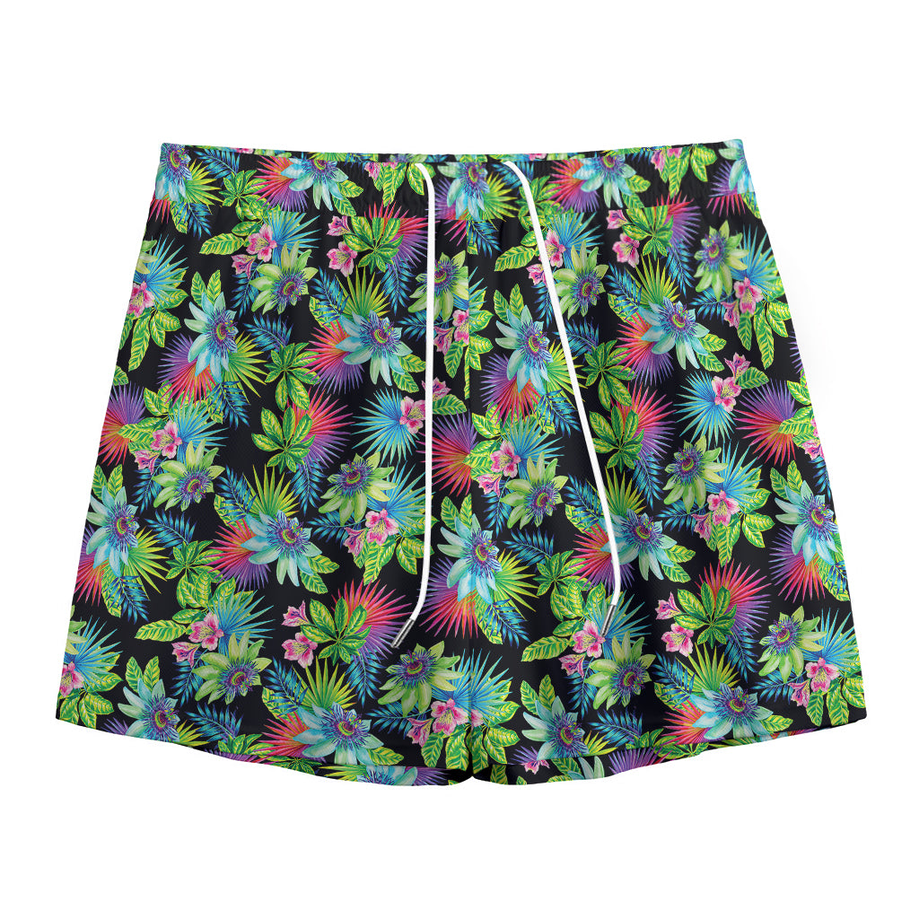 Psychedelic Hawaiian Flower Print Mesh Shorts