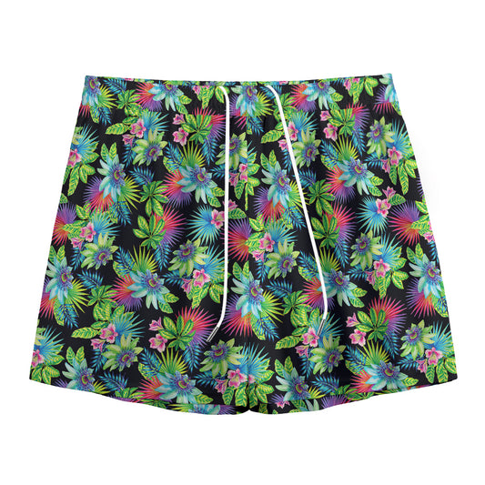 Psychedelic Hawaiian Flower Print Mesh Shorts