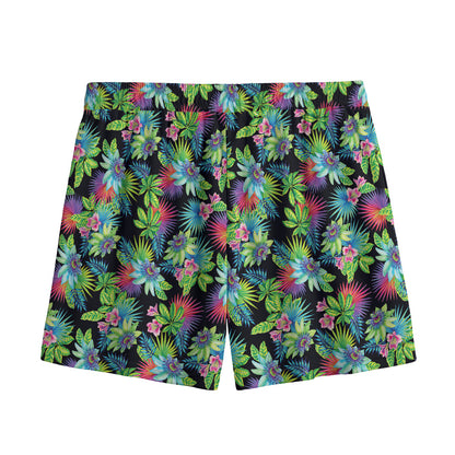 Psychedelic Hawaiian Flower Print Mesh Shorts