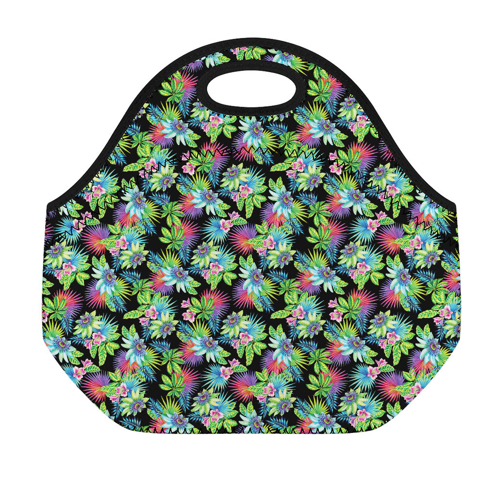 Psychedelic Hawaiian Flower Print Neoprene Lunch Bag