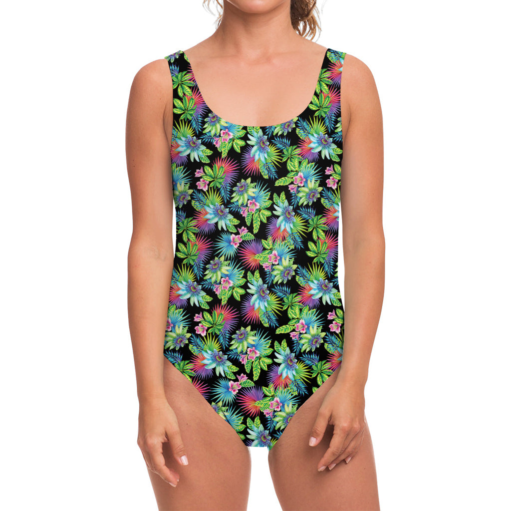 Psychedelic Hawaiian Flower Print One Piece Swimsuit