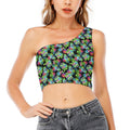 Psychedelic Hawaiian Flower Print One Shoulder Crop Top