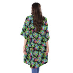 Psychedelic Hawaiian Flower Print Open Front Beach Cover Up