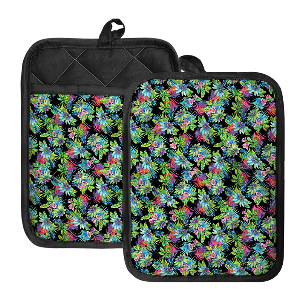 Psychedelic Hawaiian Flower Print Pot Holders With Pocket