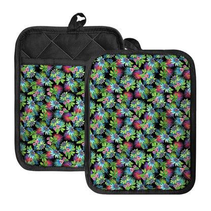 Psychedelic Hawaiian Flower Print Pot Holders With Pocket
