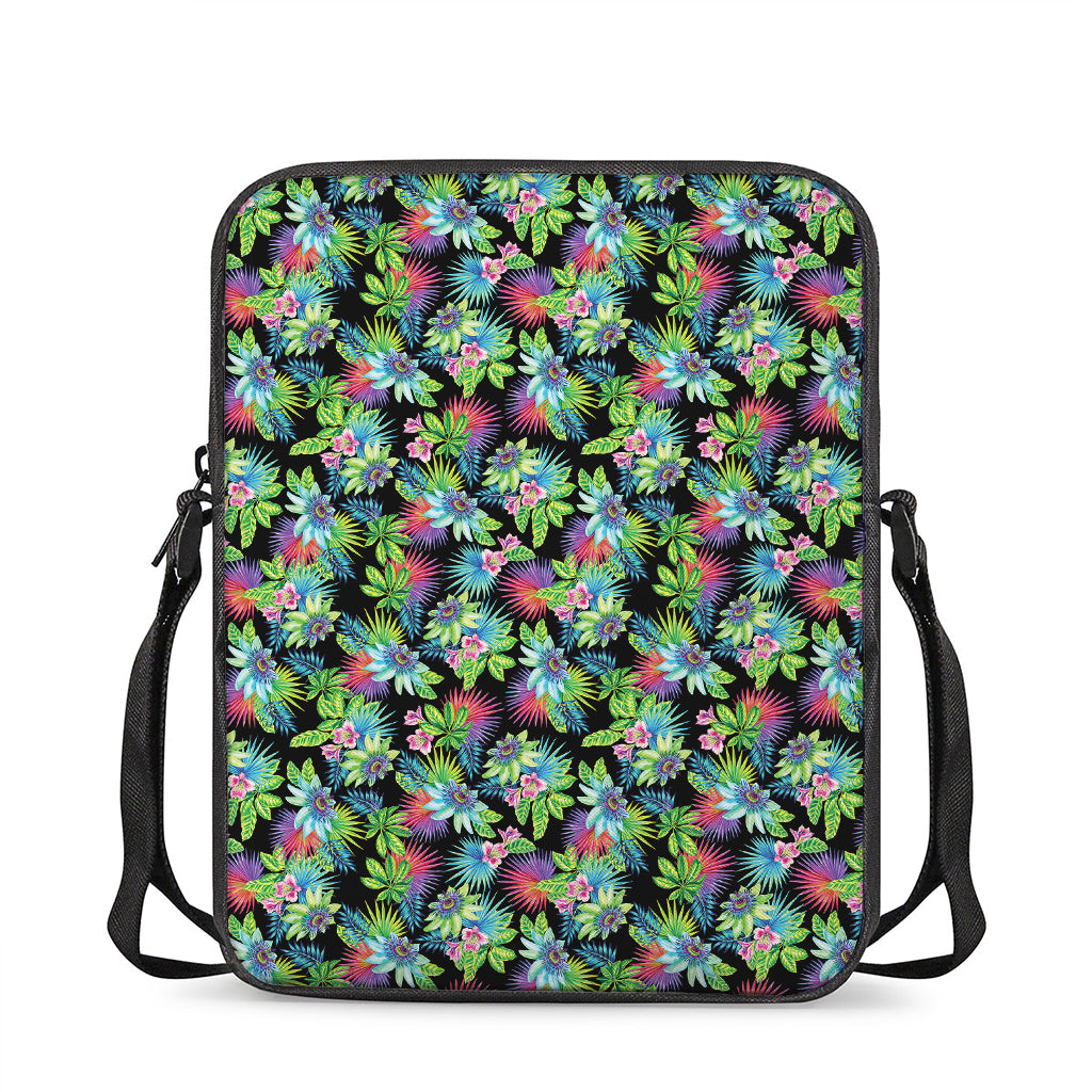Psychedelic Hawaiian Flower Print Rectangular Crossbody Bag