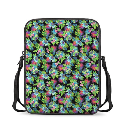 Psychedelic Hawaiian Flower Print Rectangular Crossbody Bag