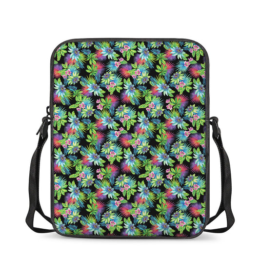 Psychedelic Hawaiian Flower Print Rectangular Crossbody Bag