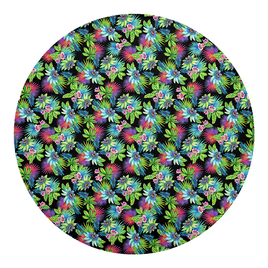 Psychedelic Hawaiian Flower Print Round Blanket