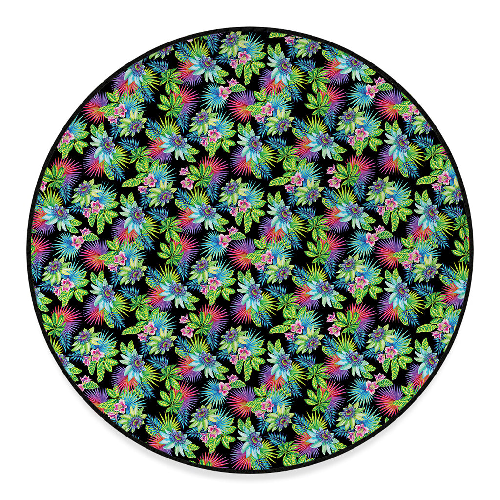 Psychedelic Hawaiian Flower Print Round Floor Mat