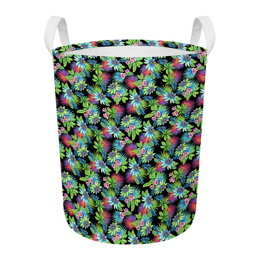 Psychedelic Hawaiian Flower Print Round Laundry Basket