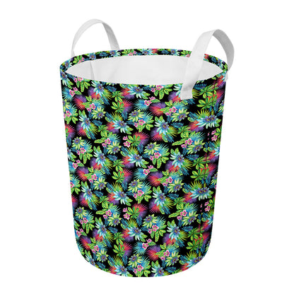 Psychedelic Hawaiian Flower Print Round Laundry Basket