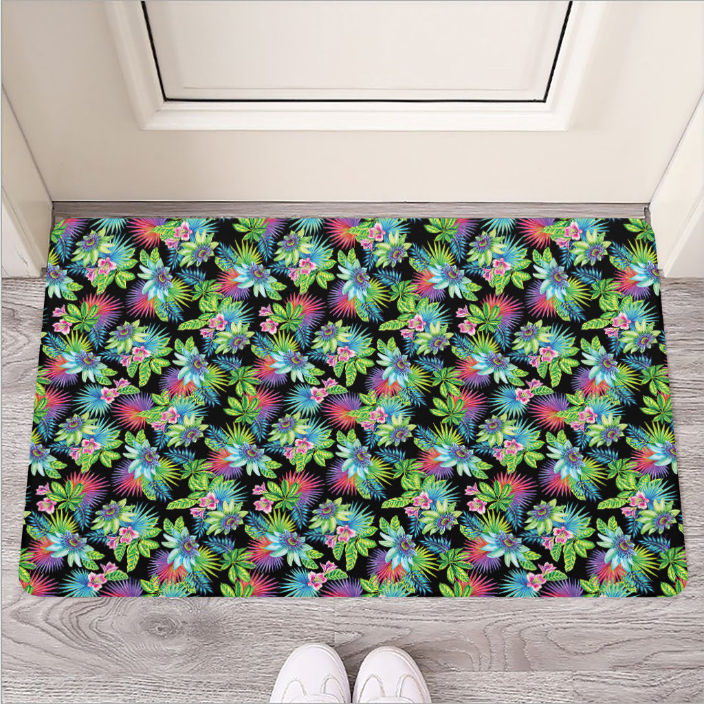 Psychedelic Hawaiian Flower Print Rubber Doormat
