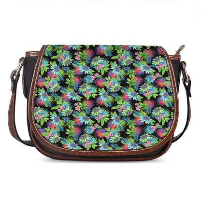 Psychedelic Hawaiian Flower Print Saddle Bag