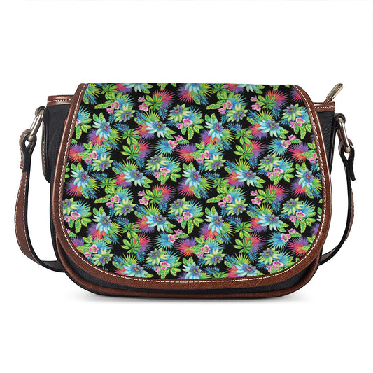Psychedelic Hawaiian Flower Print Saddle Bag