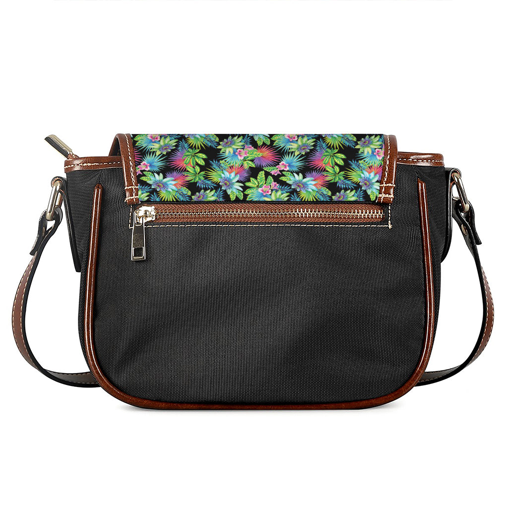 Psychedelic Hawaiian Flower Print Saddle Bag