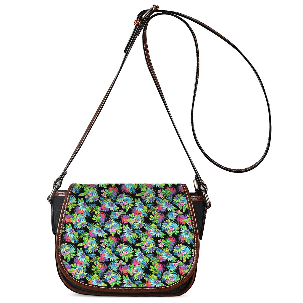 Psychedelic Hawaiian Flower Print Saddle Bag
