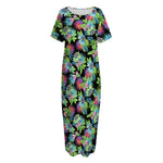 Psychedelic Hawaiian Flower Print Short Sleeve Long Nightdress