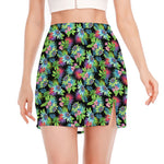 Psychedelic Hawaiian Flower Print Side Slit Mini Skirt