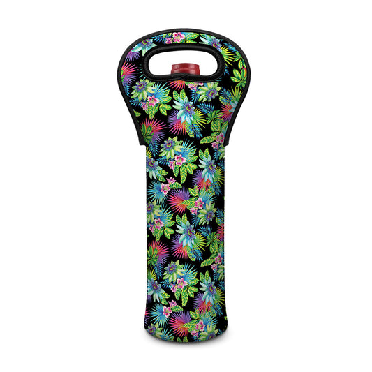 Psychedelic Hawaiian Flower Print Single Neoprene Wine Tote