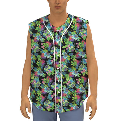 Psychedelic Hawaiian Flower Print Sleeveless Baseball Jersey