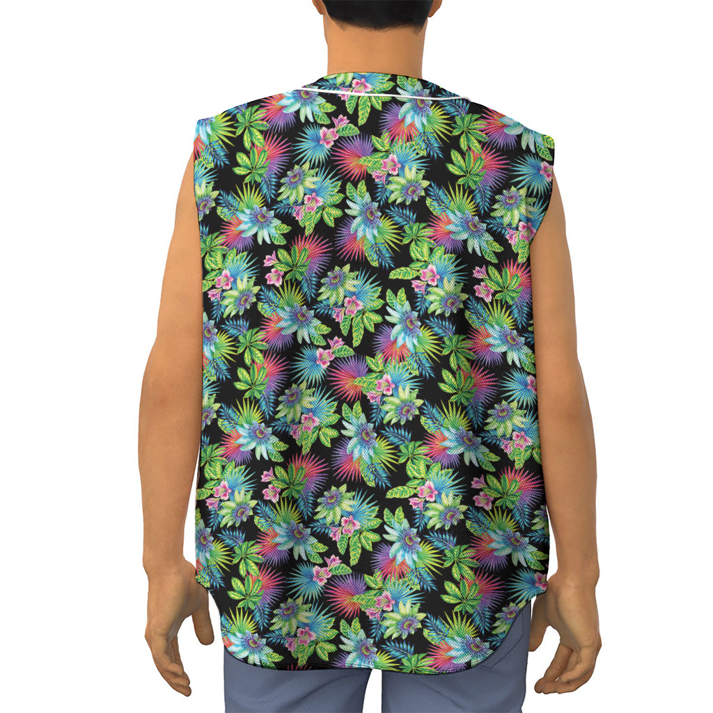Psychedelic Hawaiian Flower Print Sleeveless Baseball Jersey