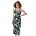 Psychedelic Hawaiian Flower Print Slim Fit Midi Cami Dress