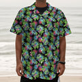 Psychedelic Hawaiian Flower Print Textured Short Sleeve Shirt