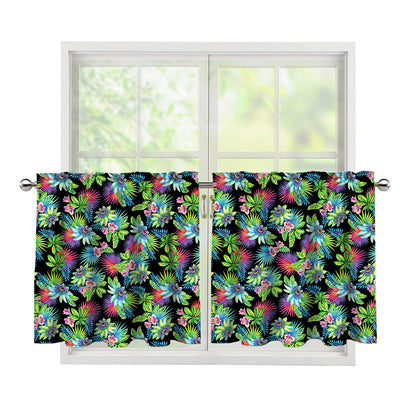 Psychedelic Hawaiian Flower Print Tier Curtains