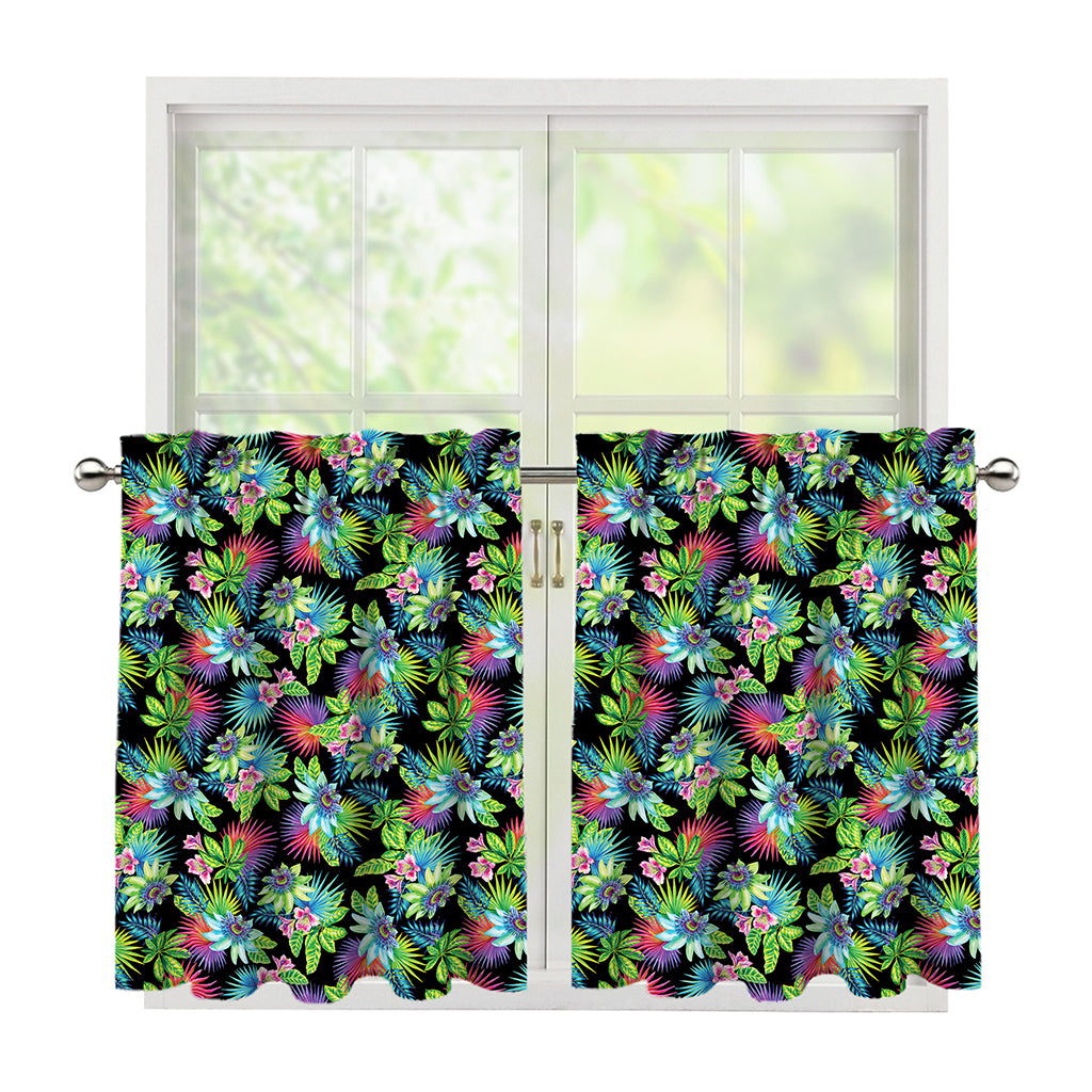 Psychedelic Hawaiian Flower Print Tier Curtains