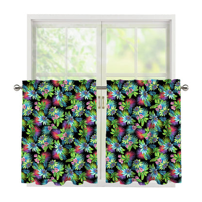 Psychedelic Hawaiian Flower Print Tier Curtains