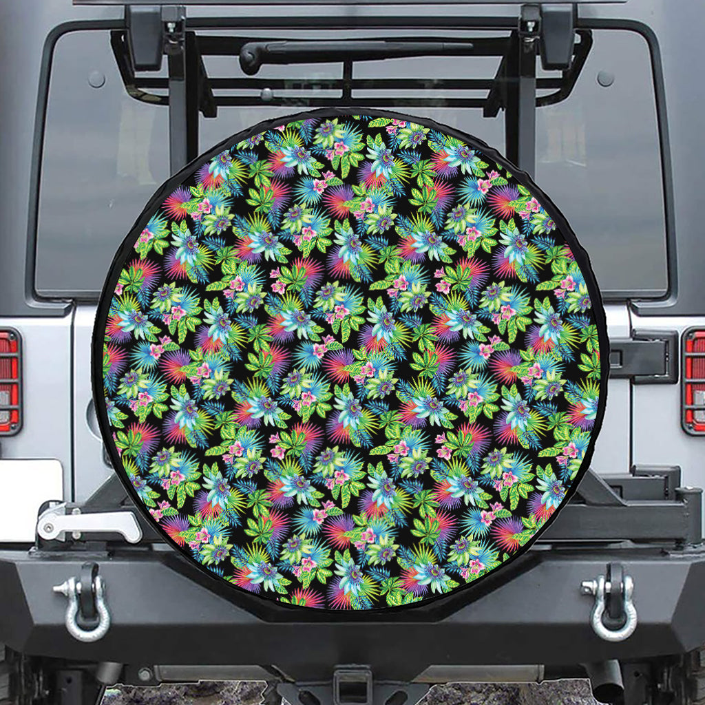 Psychedelic Hawaiian Flower Print Tire Cover
