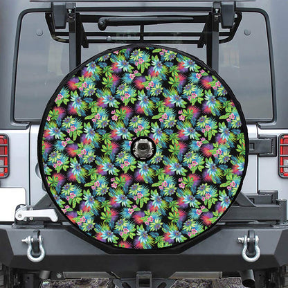 Psychedelic Hawaiian Flower Print Tire Cover With Camera Hole