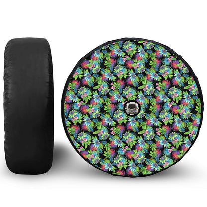 Psychedelic Hawaiian Flower Print Tire Cover With Camera Hole
