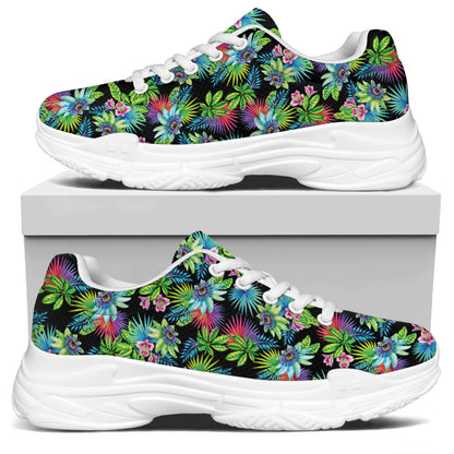 Psychedelic Hawaiian Flower Print White Chunky Shoes