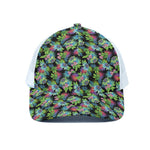 Psychedelic Hawaiian Flower Print White Mesh Trucker Cap