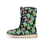 Psychedelic Hawaiian Flower Print Winter Boots