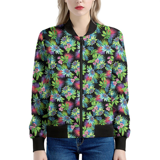 Psychedelic Hawaiian Flower Print Women's Bomber Jacket