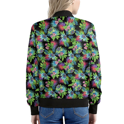Psychedelic Hawaiian Flower Print Women's Bomber Jacket
