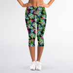 Psychedelic Hawaiian Flower Print Women's Capri Leggings