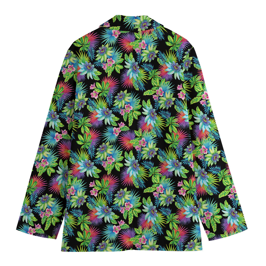 Psychedelic Hawaiian Flower Print Women's Cotton Blazer