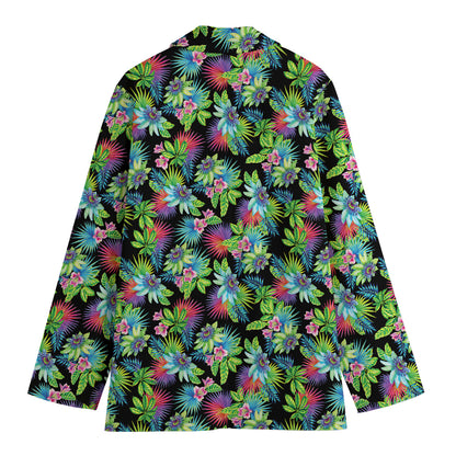 Psychedelic Hawaiian Flower Print Women's Cotton Blazer